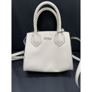 GUESS Cream Satchel Shoulder Bag Braided Handle Crossbody Structured Purse NWOT